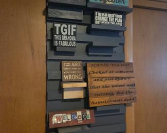 Wall-Mounted Decorative Display Ledge and Assorted Signage Set
