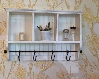 Farmhouse Style Wall Shelf with Hooks