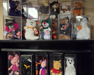 Collection of Ty Beanie Babies in Acrylic Display Cases
