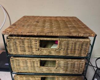 Three-Drawer Wicker and Metal Storage Unit