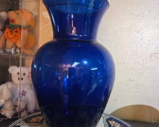 Vintage Cobalt Blue Glass Vase with Lid