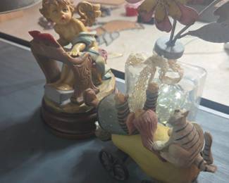 Lot of Two Decorative Figurines: Cherub and Child in Wagon