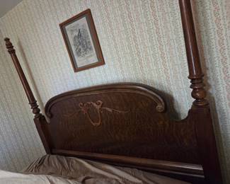 Antique Tiger Oak Four-Poster Bed