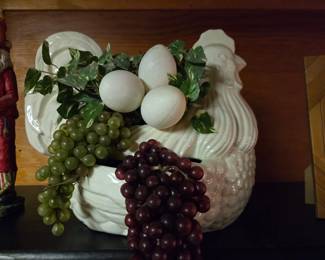 Vintage Ceramic Hen Tureen with Fruit Decor