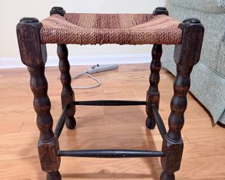 Mid Century French Rush Seat Stool 