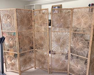 2 Three Panel Rattan Sunburst Room Dividers 