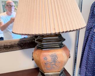 VTG Chapman  Brass and Leather Wrapped  Lion Table Lamp