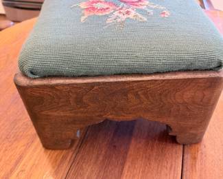 VTG Footstool With Needlepoint Top