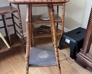 Victorian  Tortoise Bamboo Two Tier Accent Table 