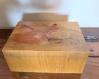 VTG Wooden Box with Marquetry Fox Scene 