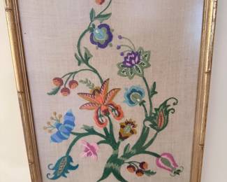 VTG Framed Crewel Embroidery Picture