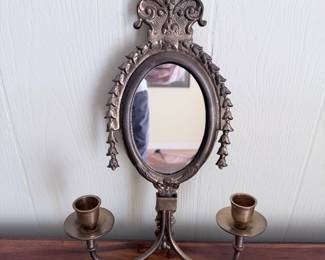 Mid Century Cast Brass Mirror Wall Sconce