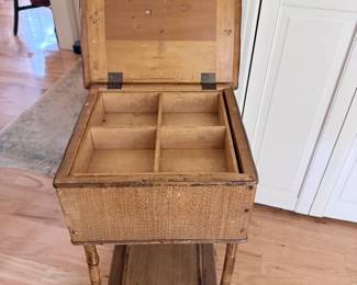 Victorian Bamboo and Woven Raffia Sewing Stand