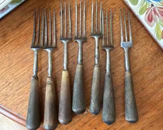 19th Century 3 Tine Steel Forks with Wooden Handles