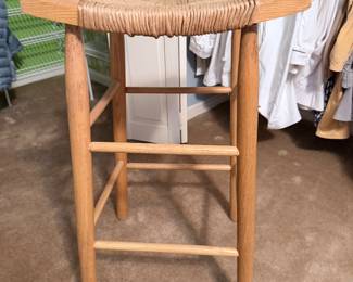 MCM Wooden Stool with Woven Rush Seat