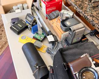 JVC digital video camera GR-DVM5, canon powerShot, a 540 digital camera, Canon 2R850 Digital video camera, vintage Pentax, Honeywell H3 made in Japan Sears Tele-zoom lens made in Japan