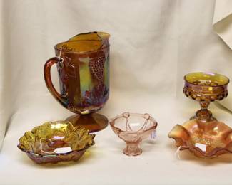 A collection of carnival glass and Indiana Glass