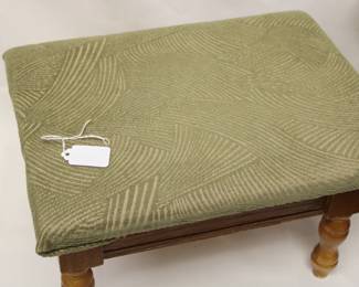 Small wooden sewing footstool with an open lid.
