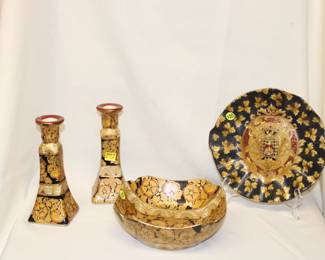 Black Chintzware collection to be a vintage English porcelain set by maker Royal Winton Grimwades, highly collectible "Pekin" pattern.