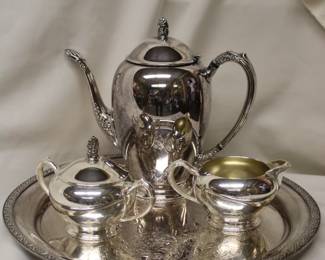 Vintage silver-plated tea and coffee service with matching tray.