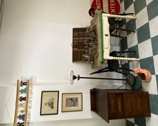 Enamel Top Table w/ 2 chairs, 4 Drawer Oak File Cabinet