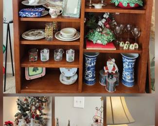A whole room of vintage Christmas - ornaments, trees, platters, dish sets, plates, bourbon, old fashion glasses and barware, HTF Dillard's blue tartan ribbon #iykyk, advent calendars, calendars, mugs