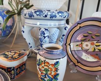1920's Art Deco Takito Japanese Porcelain Lusterware, Chinoiserie plant stand riser 