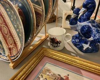 Ralph Lauren Christmas vibes - fox hunting equestrian bone china mug blue and white ducks, and fox hunt art