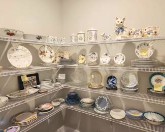 Zoom in- my lighting is terrible so I feel like this does not accurately capture the work of art this is haha. Ocean-y section, travel including vintage Delta Airline First Class dishes and trays, so much antique fine bone china - a lot was moved to upstairs in the $5 and under or make me an offer section.