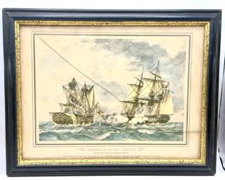American Naval Scenes 1812 American Frigate & British Frigate Macedonian Off Madeira Island