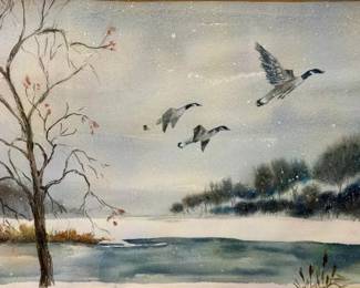 “Alda” Watercolor of Geese in Flight — for Ueberroth, Bethlehem, Pennsylvania
