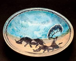 Kisii Soapstone African Trinket Dish With Rhino Motif