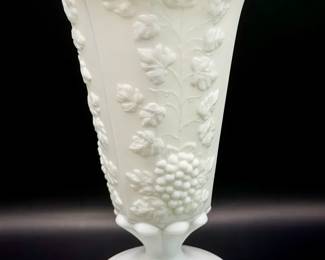 vintage Westmoreland milk glass vase in the "Paneled Grape" pattern