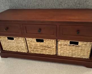 Storage bench with drawers and baskets