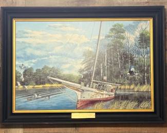 Framed maritime print 'The Skipjack Seagull, Abandoned in Crisfield, Maryland, 1974' by artist John P. MacLeod
