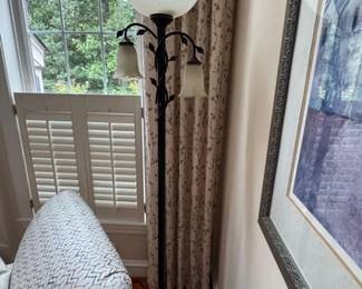 Allen + Roth three-way dark oil rubbed bronze torchiere floor lamp with tulip shaped side lights