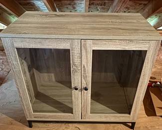 Composite wood display cabinet with glass doors