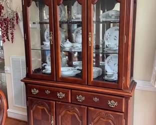 Traditional china cabinet and vintage Wawel Poland fine porcelain