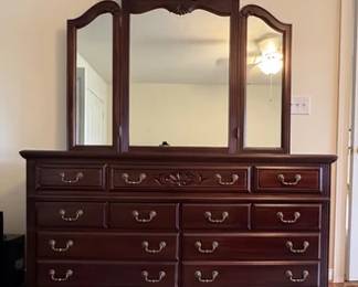 Nine drawer dresser and triple mirror