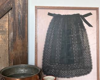 Vintage framed apron, Copper cauldron