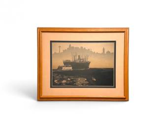 219 EltonBennettSeattleSkylineReproductionPrintDoubleMatted