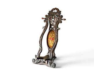 142 AntiqueCarvedWoodStandwEmbroideredFloralPanel