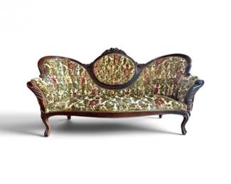 269 AntiqueFrenchVictorianStyleCarvedWoodCabrioleSofa