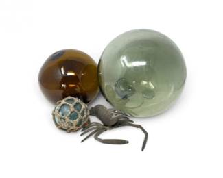 245 VintageGlassFishingFloatsHandSculptedBrassLobster