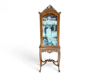 240 OrnateCarvedWoodCurioDisplayCabinetwCrystalCollection