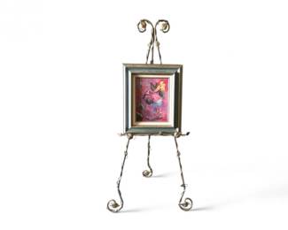 249 GoldMetalLeafMotifEaselwOriginalSignedFloralOilPainting