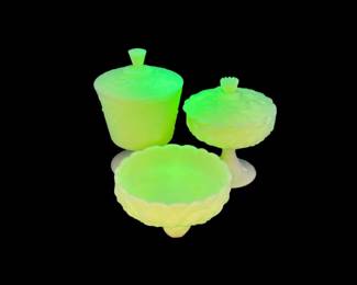 124 FentonCustardUraniumGlassCoveredDishesFootedBowl