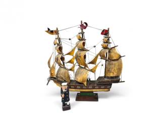 33 Wood3MastSailingShipModelOrionwCarvedCaptainFigure
