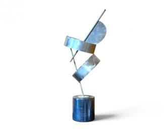 209 PostmodernAbstractSteelSculptureonMarbleBaseCurtisJereStyle