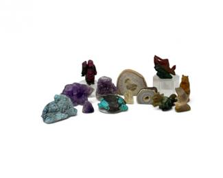 222 13PcCarvedStoneFiguresNaturalCrystalCollection